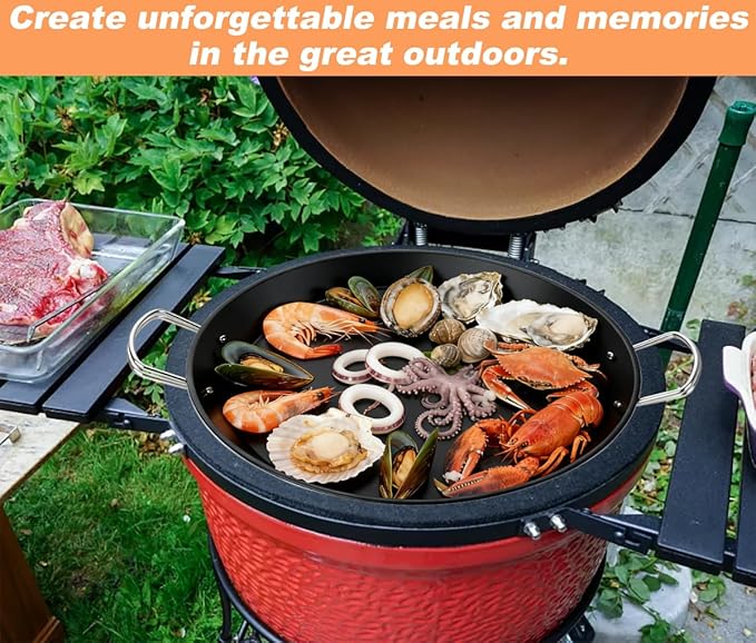 Ceramic Non-Stick Paella Pan with Handles, 18.5in Round Grill Griddle for TIKI Solo Stove Cuisinart Fire Pit Kamado Charcoal Grill Weber Kettle and More, Oven and Induction Safe PTFE Free PFOA Free
