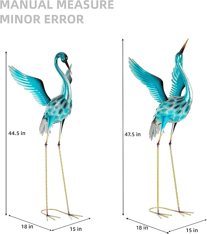 Ultym 47.5" Extra-Large Blue Heron Decor, Handcrafted Metal Crane Garden Statue with Stable U-Ground Stakes, Backyard Decoration, Metal Garden Bird Animal Yard Art, Lawn Ornament