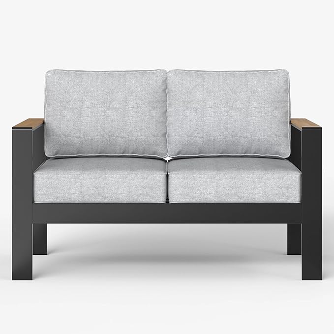 LayinSun Aluminum Outdoor Furniture Set 2 Seat Loveseat, Outside Patio Deep Seating Conversation Set with Upgraded Washable Thick Cushion