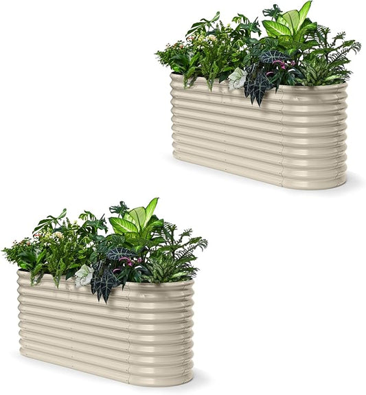 2-Pack 30" Extra Tall Galvanized Raised Garden Bed, 6x2x2.5 ft Metal Planters for Outdoor Plants, Heavy Duty Flower Bed for Vegetable, Garden Bed Outdoor Large Planter Box - Sand Beige