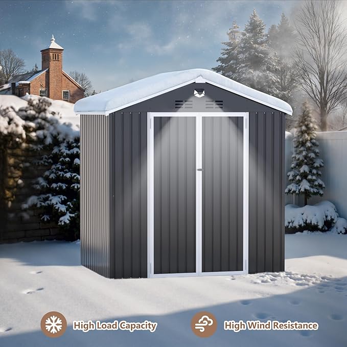 8x6 FT Outdoor Storage Shed, Metal Sheds & Outdoor Storage, Waterproof Sheds with Lockable Doors for Backyard (No Window)