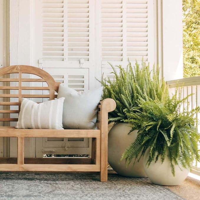 Ash & Ember 24" Round Sphere Satin Ivory Planter, 46 Gallon Lightweight Fiberstone Composite with Weather-Resistant Finish, Modern Planter Pot for Indoor and Outdoor Plants