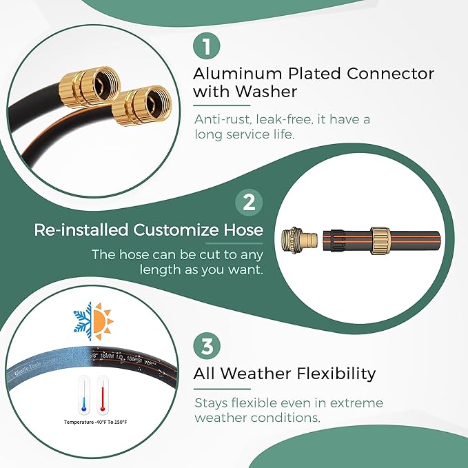 Giraffe Hybrid Leader Hose 5/8" x 15ft Custom Length, No Kink, Flexible, Leakproof Water Hose with Female to Female Fittings, 600 Burst PSI