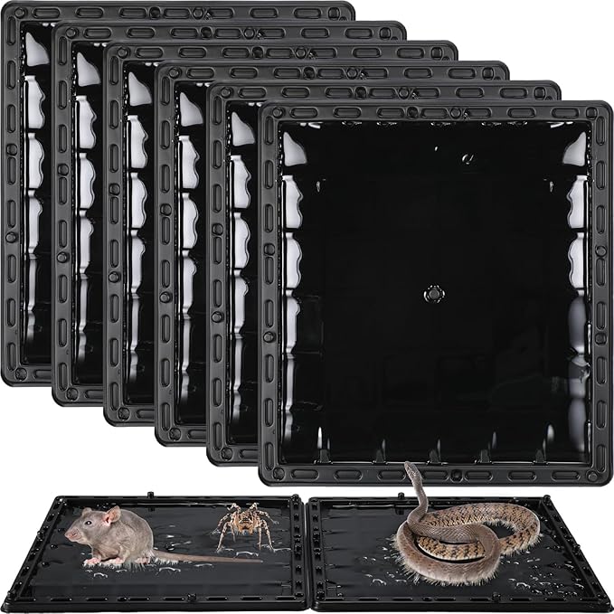 Qualirey 6 Pcs Jumbo Rat Mouse Glue Traps 10" x 10.8" Peanut Taste Pheromone Mouse Traps Large Glue Mouse Traps Snake Mouse Sticky Trap for House Warehouse Indoor Outdoor, Child & Pet Friendly