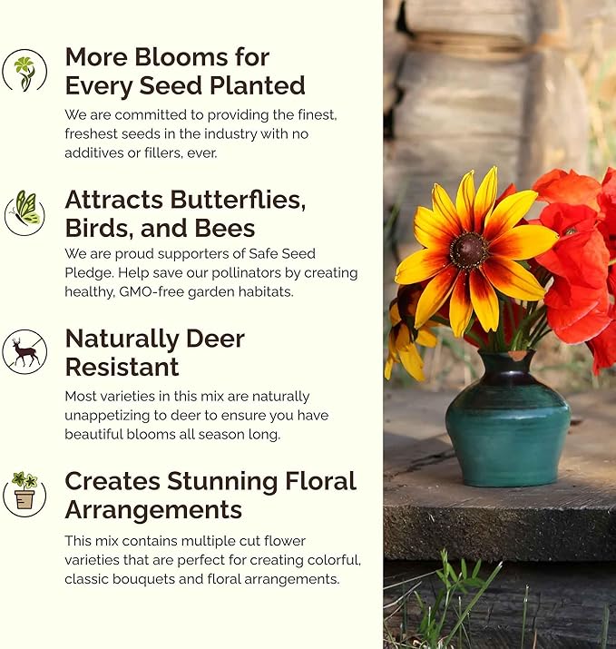 Eden Brothers Georgia Wildflower Mixed Seeds for Planting, 5 lb, 2,400,000+ Seeds with Cornflower, Cosmos, African Daisy | Attracts Pollinators, Plant in Spring or Fall, Zones 3, 4, 5, 6, 7, 8, 9, 10