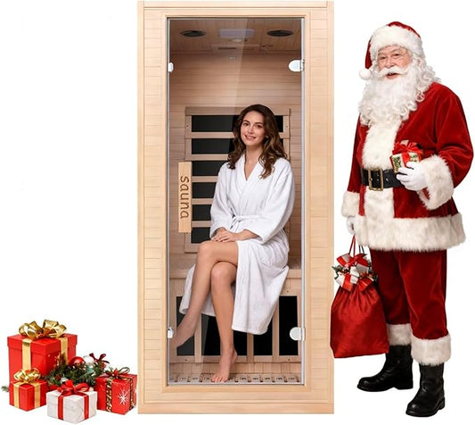 Homsido Home Sauna for 1 Person, Far Infrared Sauna with Red Light Therapy,1200W Low EMF Heating Panels, Canadian Hemlock Wood Indoor Sauna, Negative Ion, Bluetooth Speakers, LCD Control Panel