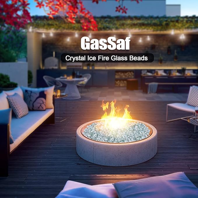 GasSaf Clear Fire Glass Beads for Outdoor Fire Pit, Fireplace, Replaces Existing Gas Logs & Lava Rocks, 3/4 Inch Glass(10 Pound)(Crystal Clear Luster)