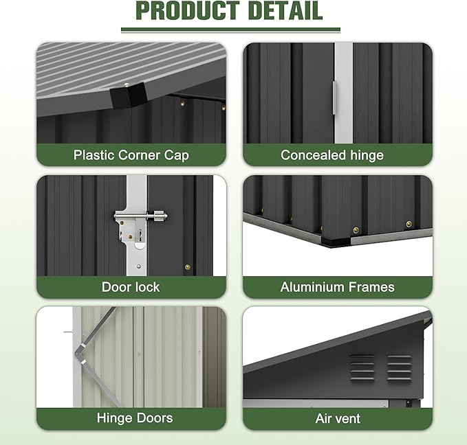 4x8 FT Lean to Metal Shed,Outdoor Storage Shed W/Floor Frame & Reversible Installation,All Weather Waterproof Garden Tool House W/Lockable Door & 2 Air Vents,for Backyard,Patio,Lawn,Black