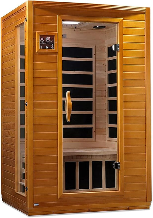 Low EMF Infrared Sauna for 1-2 People | Home Sauna with Red Light Therapy & Bluetooth | Canadian Hemlock Wood Indoor Dry Heat Saunas (Hemlock Wood, 47 * 43 * 74.4in)