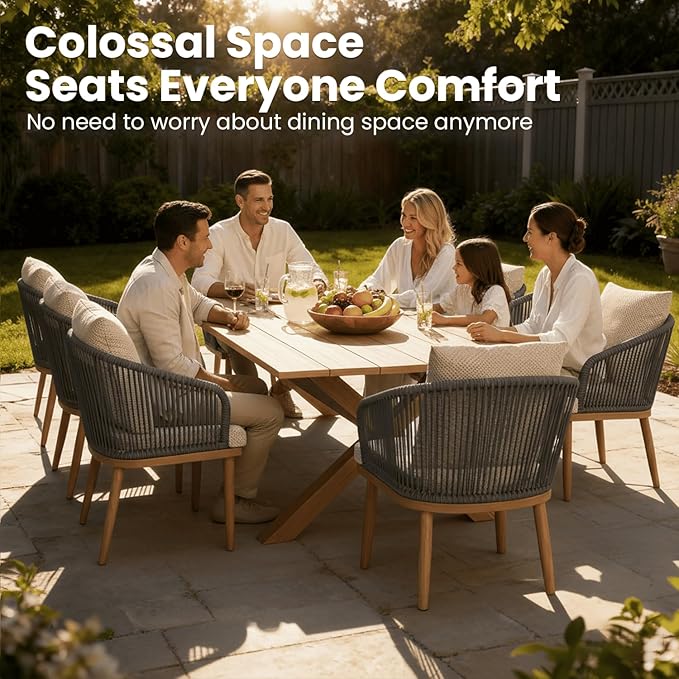 Aeeiua 80" x 38" Outdoor Dining Table, Rectangle Patio Table with Slatted Tabletop for Backyard, Garden, Deck, Poolside