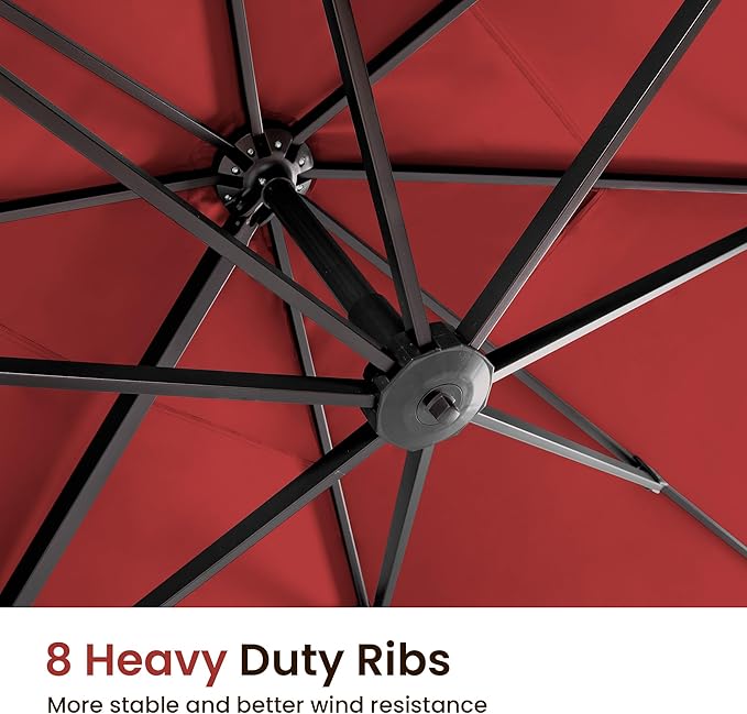 9' X 12' Cantilever Patio Umbrella with Base Included Rectangular Outdoor Large Offset Umbrellas with 7 Tilts Adjustable 360°Rotation for Deck Pool Garden Backyard, Red