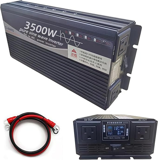 3500W Power Inverter 12V DC to 110V AC Converter with LED Display Dual AC Outlets Dual Fans Radiating for RV, Camp, Boat and Home Emergency Portable Pure Sine Wave Inverter (Smart Screen, 3500W 12V)