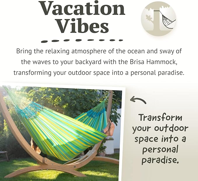 LA SIESTA Brisa Classic Hammock, Handmade, Weather-Resistant, Tear-Resistant Hammock for Indoor & Outdoor Relaxation, Size-King - Lime