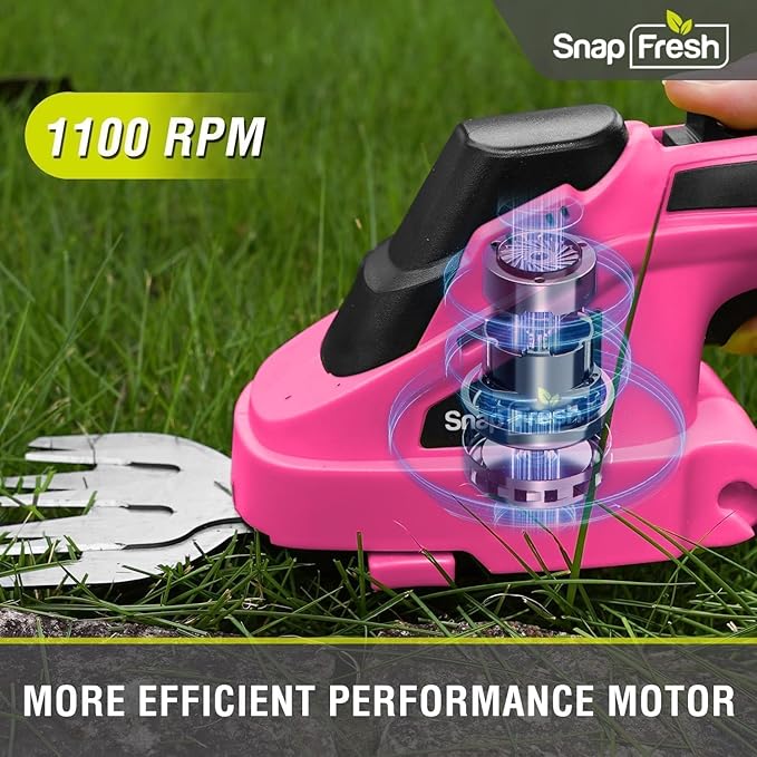 SnapFresh Cordless Grass Shears, 2-in-1 Handheld Hedge Trimmer, 7.2V Electric Grass Trimmer, Lightweight & Portable Hedge Shear with Charger, Shrubbery Trimmer for Garden Yard Lawn(Pink)