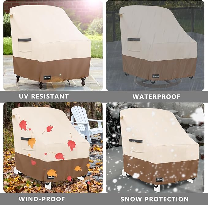 Outdoor Swivel Lounge Chair Cover 2 Pack,Waterproof Heavy Duty Lawn Patio Chair Covers,Patio Swivel Chair Covers for Outdoor Furniture (33 W x 35 D x 38.5 H inches)Beige&brown