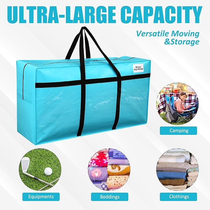 Windyun 4 Pack 57 Gallon Extra Large Storage Bags XXL Moving Bags with Zipper Handles Heavy Duty Jumbo Big Tote Box for Christmas Tree Storage 4, 5, 7.5, 9, 10, 12 ft Skeleton College Dorm(Lake Blue)