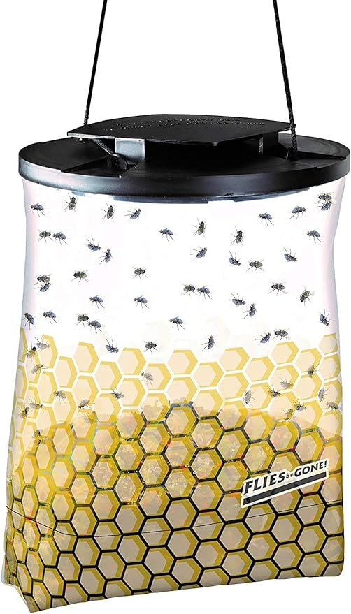 Flies Be Gone Fly Trap - Disposable Non Toxic Fly Catcher - Made in USA - Natural Bait Trap for Patios, Ranches. Easy to Use Outdoor, Keeps Flies from Coming Indoors
