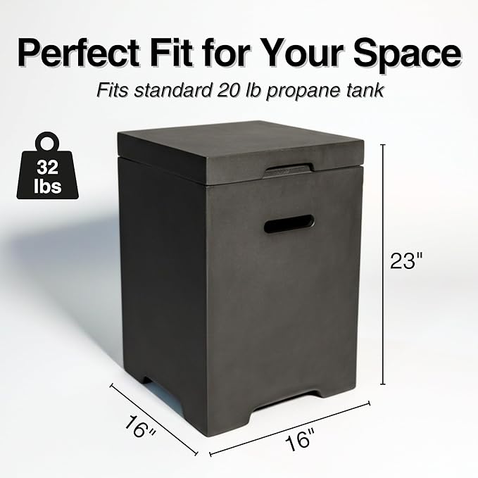 Propane Tank Cover Table for Fire Pits, 20 LB MGO Propane Tank Holder with Side Handles, Outdoor Tank Storage Side Table for Patio, Gas Griddle, Dark Gray