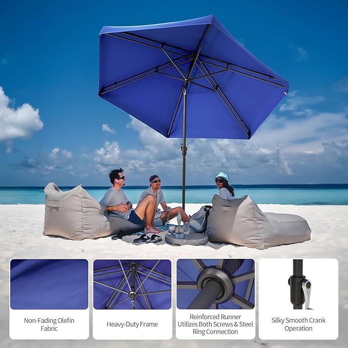 CROWN SHADES 9 Ft Patio Umbrella with Auto-Tilt & Olefin Fabric - Patented 90° Edge Connection Wind Resistant, Outdoor Umbrella for Table, Pool, Beach, Effortless Crank System