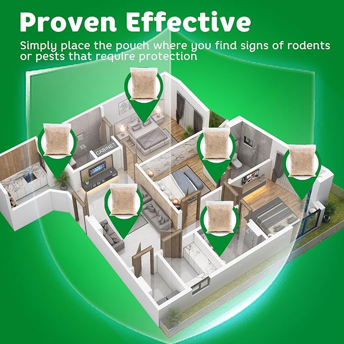 Pest Repellent Pouches, 8 Pack Peppermint Oil Repellent for Mouse, Rodent, Spider, Mice, Rats, Pest Control Indoor & Outdoor, Natural Mouse Deterrent Replace Traps Family & Pet Safe