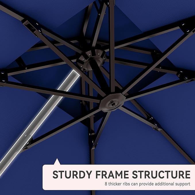 9' X 12' Cantilever Patio Umbrella with Base Included Double Top Rectangular Outdoor Large Offset Umbrellas with 7 Tilts Adjustable 360°Rotation for Deck Pool Garden Backyard, Navy