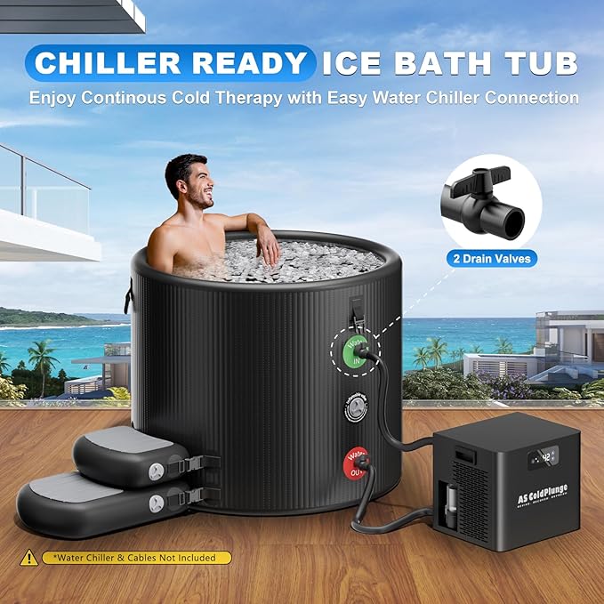 AS ColdPlunge XL Ice Bath Tub for Cold Plunge, 120 Gal Ice Plunge Tub with Insulated Lid, Step Stool, Portable Inflatable Ice Pod Plunge Barrel, Easy Chiller Connection, Cold Therapy Indoor Outdoor
