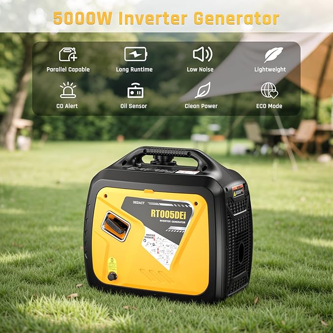 5000 Watts Portable Dual Fuel Inverter Generator– Small Gasoline LPG Powered for Home Backup, Camping, RV, Tailgating with CO Protection, Eco Mode, Recoil/Electric/Remote Start, Parallel Capable