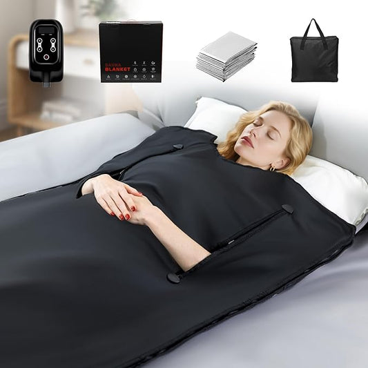 Sauna Blanket Portable, Sauna Bag for Home Use Weight Loss and Detox, 86–158℉, Min Timer, Waterproof Foldable, Includes Remote Control Carrying Bag (Space Black)