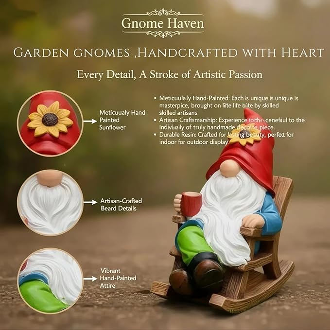 Somdzono Drinking Coffee Faceless Garden Gnome Statue Decoration - 7.2" Figurine Ornament for Indoor Outdoor Home Patio Yard Lawn - Lucky Gnome Unique Mom Birthday Gifts - Best Garden Gifts for Day