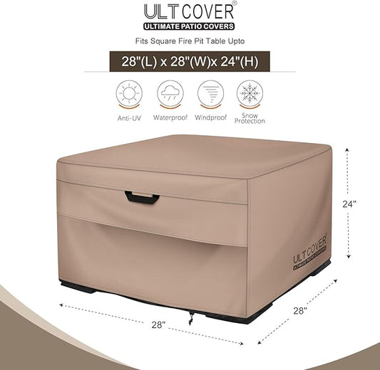ULTCOVER Patio Fire Pit Table Cover Square 28 inch Outdoor Waterproof Fire Bowl Cover