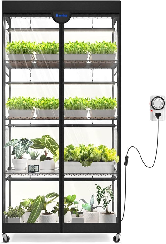 Barrina LP900 Indoor Greenhouse with Grow Light, 5-Tier Plant Stand with Tent, 180W TX-S45 3FT Grow Light 5000K Full Spectrum, Timer & Thermometer for Seed Trays, 35.4 x 13.8 x 70.9IN