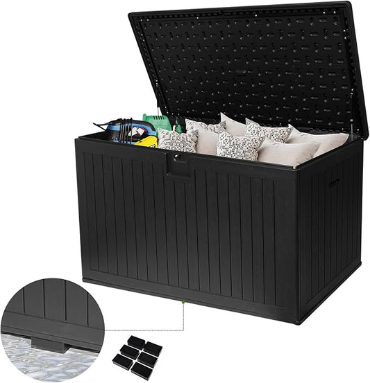 260 Gallon Outdoor Storage Box Waterproof, Extra Large Plastic Outside Deck Box Weatherproof, Resin Patio Storage Bin with Lock and Lids for Pool Equipment, Cushion
