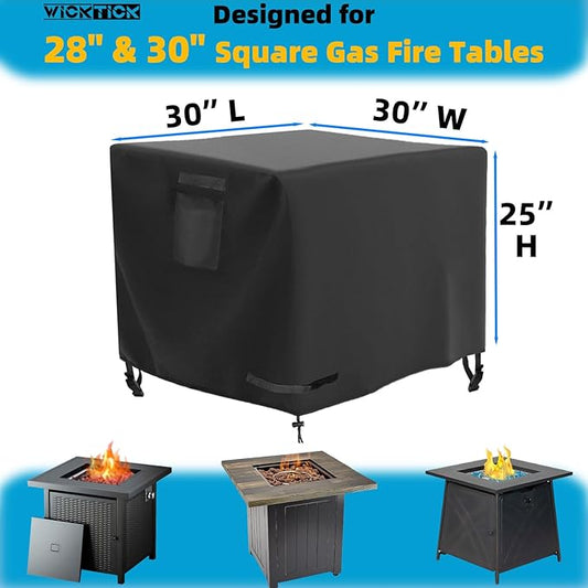 Square Gas Fire Pit Cover 30 x 30 x 25 Inch, Waterproof & 600D Heavy Duty Fire Table Cover, Compatible with Ciays, Xbeauty, BALI OUTDOORS and more 28x28, 30x30 Inch Patio Propane Firepits