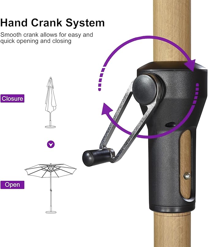 PURPLE LEAF 11 Feet Patio Umbrella with Base Outdoor Umbrella Round Market Umbrella with Crank & 8 Ribs Commercial Aluminum Table Umbrella for Outdoor Garden, Cream