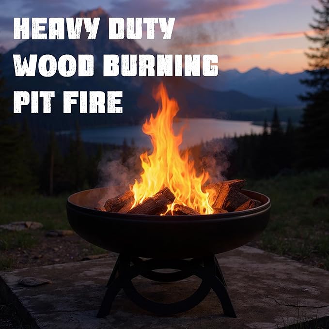 Liberty Fire Pit – Ohio Flame Wood Burning Outdoor Fire Pit - 36" Diameter with Curved Base (Made in USA)