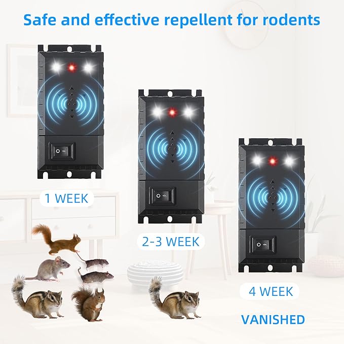 4 Packs Rodent Repellent for Car Engines, Ultrasonic Mouse Rat Repeller with Battery Powered, Keep Mice Out of Under Hood, Mice Deterrent with Strobe Lights for Car Engine Indoor & Outdoor Use (4)