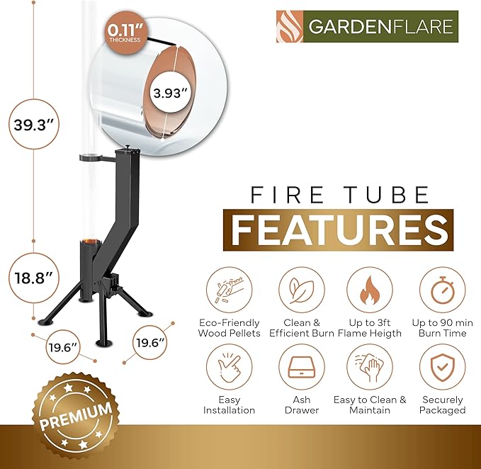 Smokeless Fire Pit - Outdoor Wood Pellet Fire Tube Stainless Steel firepit for Ambience Fire on Your Backyard, Patio, Porch & Garden (Matte Black, Premium)