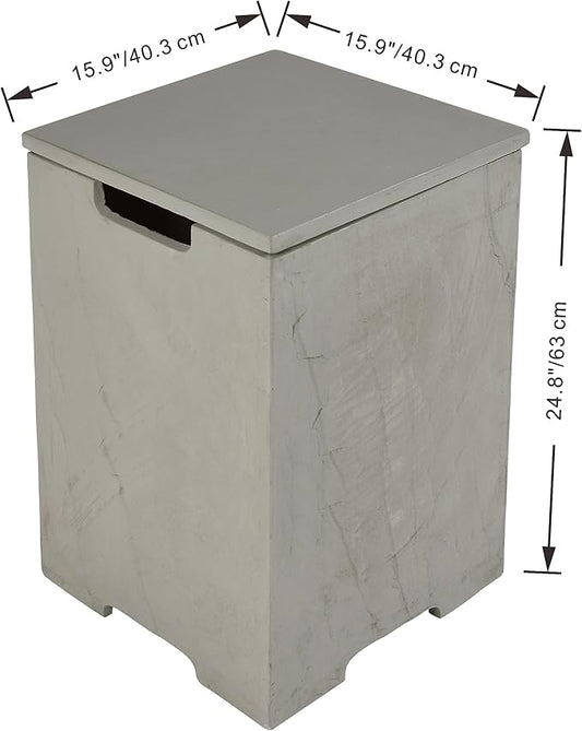 AMS Fireplace | Elementi Tall Square Space Gray Propane Tank Cover | Concrete GFRC base | 15.9 × 15.9 × 24.9 inches | Suited For Meteora and Capertee Fire Pit Tables