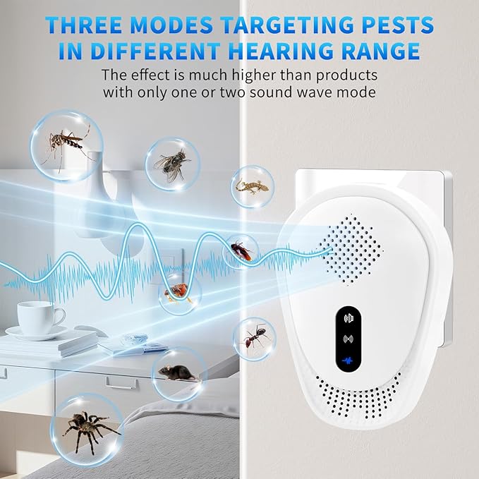 6 Pack Upgraded Ultrasonic Pest Control Repeller, Mouse Repellent Indoor for Spider Bug Roach Ant Mosquito Rat Mice Insect Deterrent, Mouse Rodent Repellent Ultrasonic Plug in, 3 Mode Switching, White