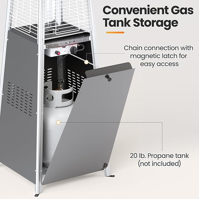 Pyramid Propane Patio Heater, 48,000 BTU Outdoor Patio Heater with Glass Tube Flame & Cover, CSA Certified Gas Heater for Backyard, Garden, Restaurant (1 Heater)