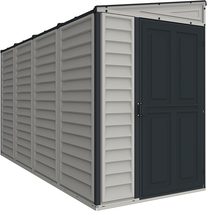 Duramax SideMate 4x10 FT PVC Resin Outdoor Garden Lean-to Storage Shed with Foundation Kit – All-Weather Vinyl Storage, Heavy-Duty Construction, Maintenance-Free, Adobe with Gray Trim
