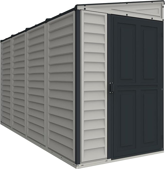 Duramax SideMate 4x10 FT PVC Resin Outdoor Garden Lean-to Storage Shed with Foundation Kit – All-Weather Vinyl Storage, Heavy-Duty Construction, Maintenance-Free, Adobe with Gray Trim