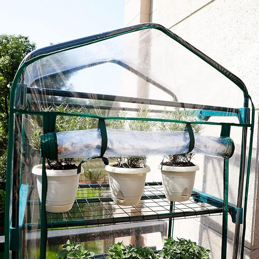 Worth Garden 4 Tier Mini Greenhouse - 63'' H x 27'' L x 19'' W - Sturdy Portable Gardening Shelves with PVC Cover - Small Green House Use in Indoor & Outdoor for Plants Flowers