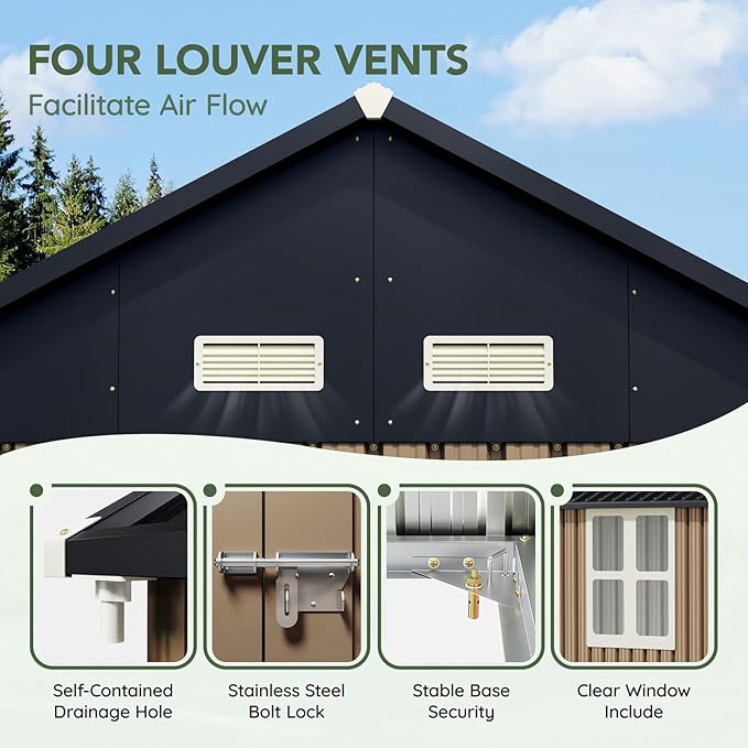Update 8x10 FT Outdoor Metal Storage Shed, Single Door, 1 Clear Window, Tool Shed for Garden, Patio, Backyard Brown
