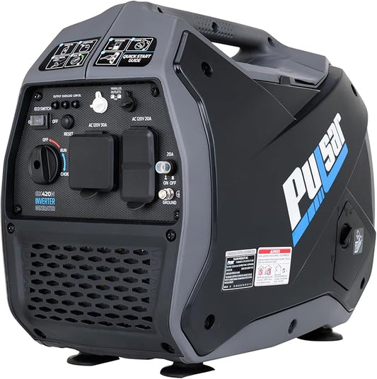 Pulsar 4,200W Portable Gas-Powered Quiet Inverter Generator for Home Emergency Backup, Parallel Capability, RV Ready, Long Run Time, GX420N