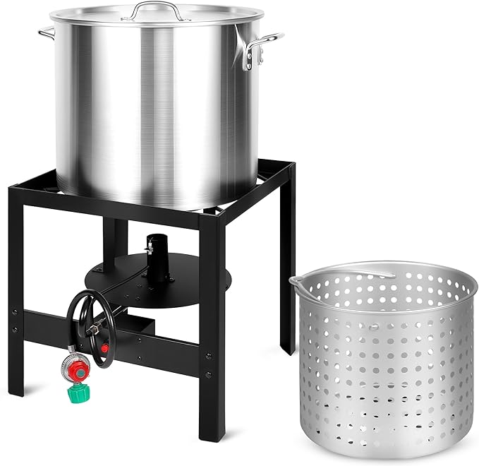 OT1601 Seafood Boil Kit, Featuring a Propane Burner, Propane Regulator, and a 60QT Pot with Basket, Built for Heavy-Duty Outdoor Use for Hotel Catering,Crawfish Boil Party,Community Event