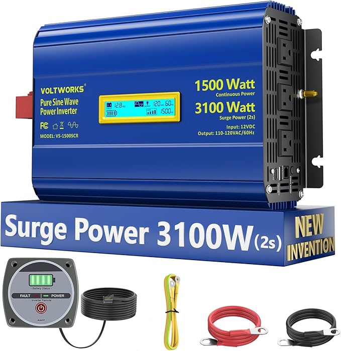 Pure Sine Wave Inverter 1500 Watt 12V to 110V 120V AC Surge Peak 3100W For 2 Seconds Power Inverter Built-in UL Fuse PD36W USB-C Port Compatible with Lithium Battery Starlink For Off-Grid Solar Car RV