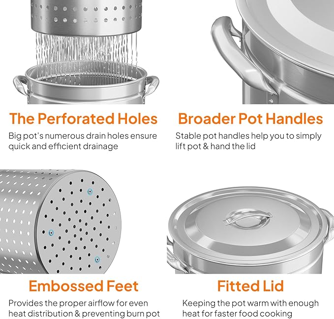 ROVSUN 62-Quart Stainless Steel Turkey Fryer & Seafood Boil Pot with Basket, Lid & Hook, Large Stock Pot for Outdoor Cooking of Turkey, Crawfish, Crab, Lobster & Shrimp