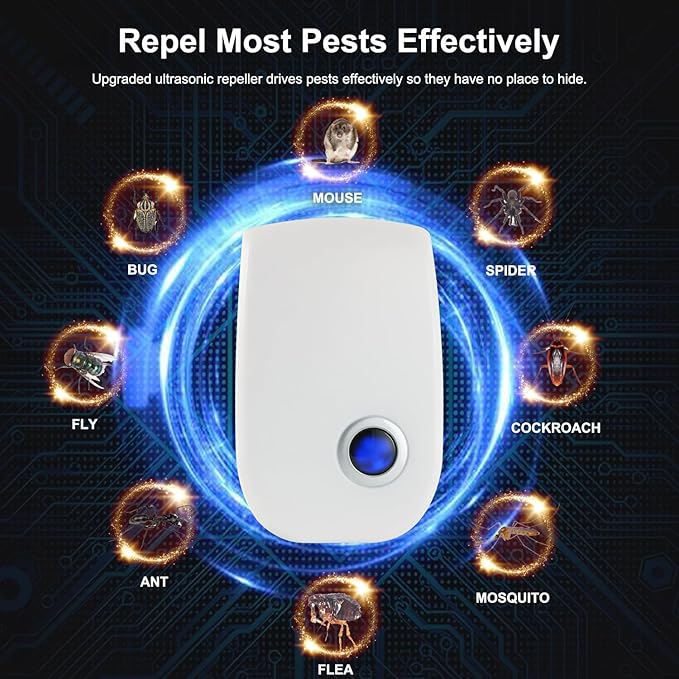 Upgraded Ultrasonic Pest Control Repeller Pest Control Electronic Pest Repellent Plug in Indoor for Rodents Mice Cockroach Bug Roach Mosquitoes Insects Spiders 6 Packs