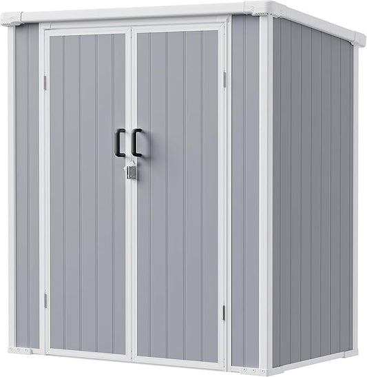 5x3 Resin Garden Sheds & Outdoor Storage on Clearance, Weather-Resistant Plastic Shed with Floor and Lockable Door for Garden Tools, Lawn Mower, Bike, Backyard Organization, Aritic Light Grey